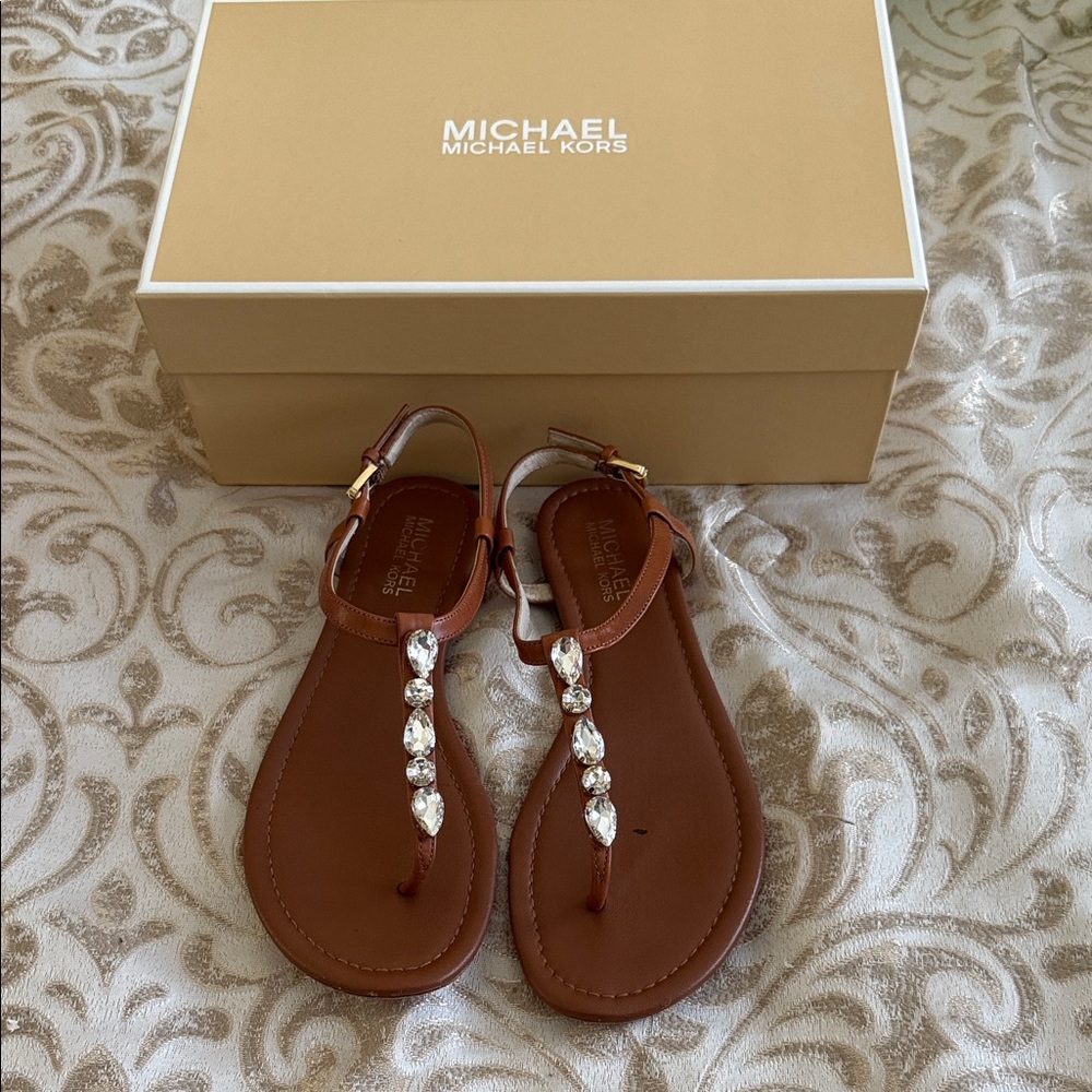 Michael Kors Tan Sandals with Crystal Accents